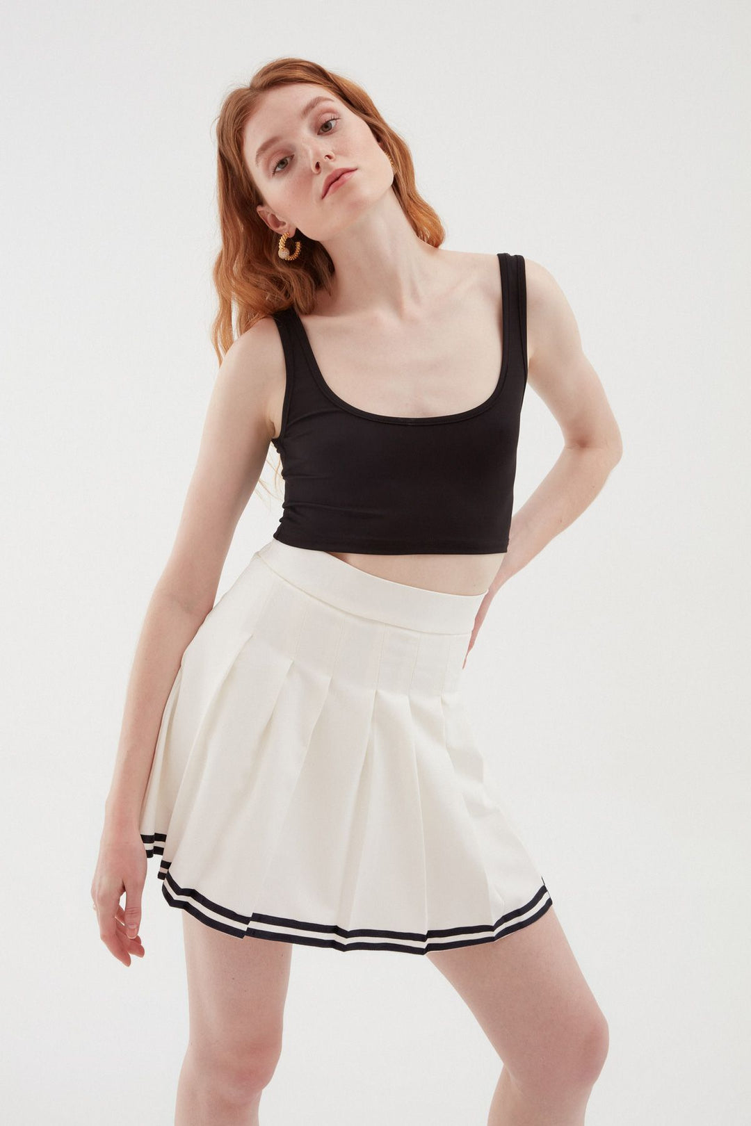 Pleat Detailed Mini Skirt White