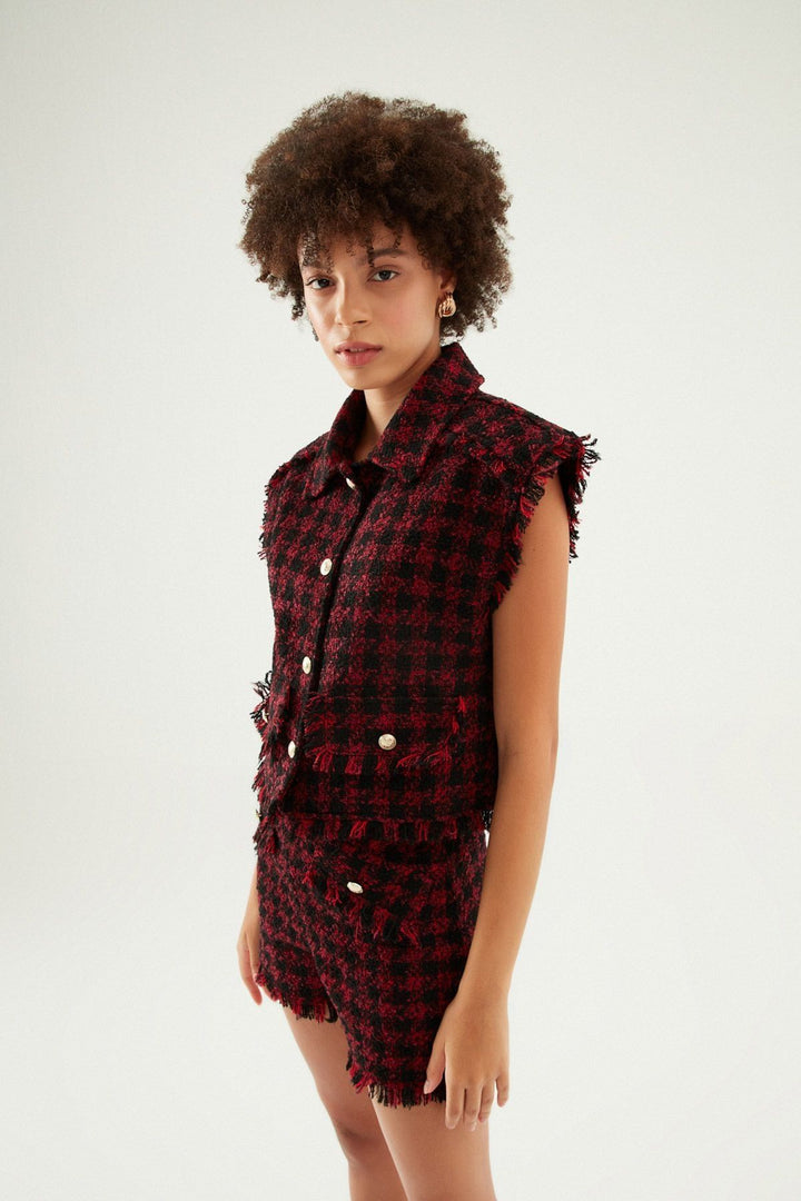 Çizgili Tüvit Şort Kırmızı