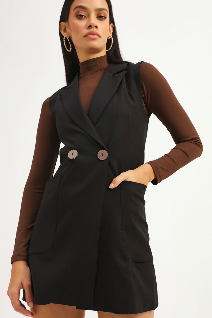 Double Breasted Vest Dress Black