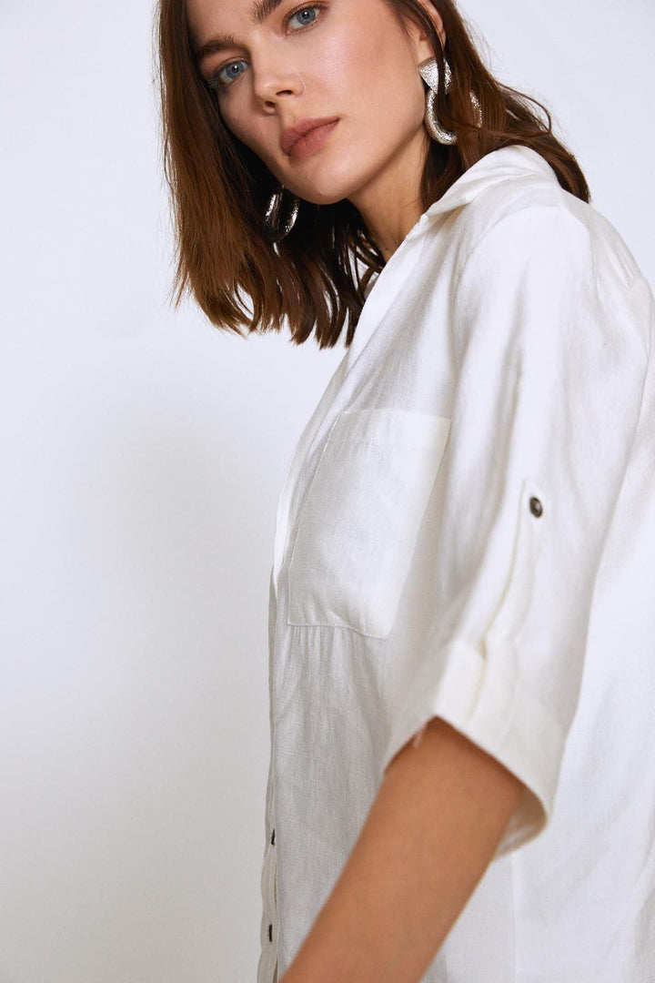 V-Neck Three Quarter Sleeve Shirt Ecru