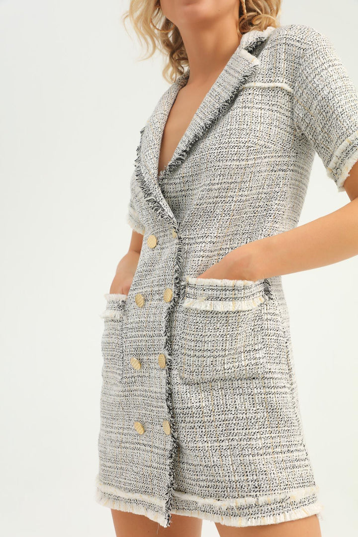 Double Breasted Tweed Dress Black