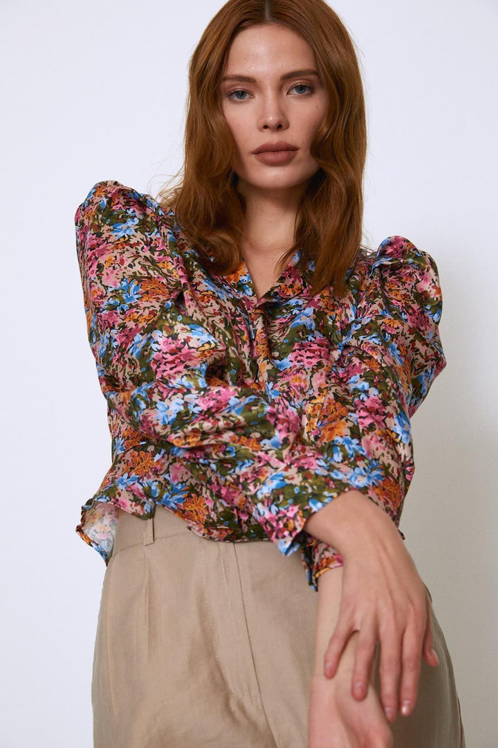 V-Neck Watermelon Buttoned Blouse Fuchsia