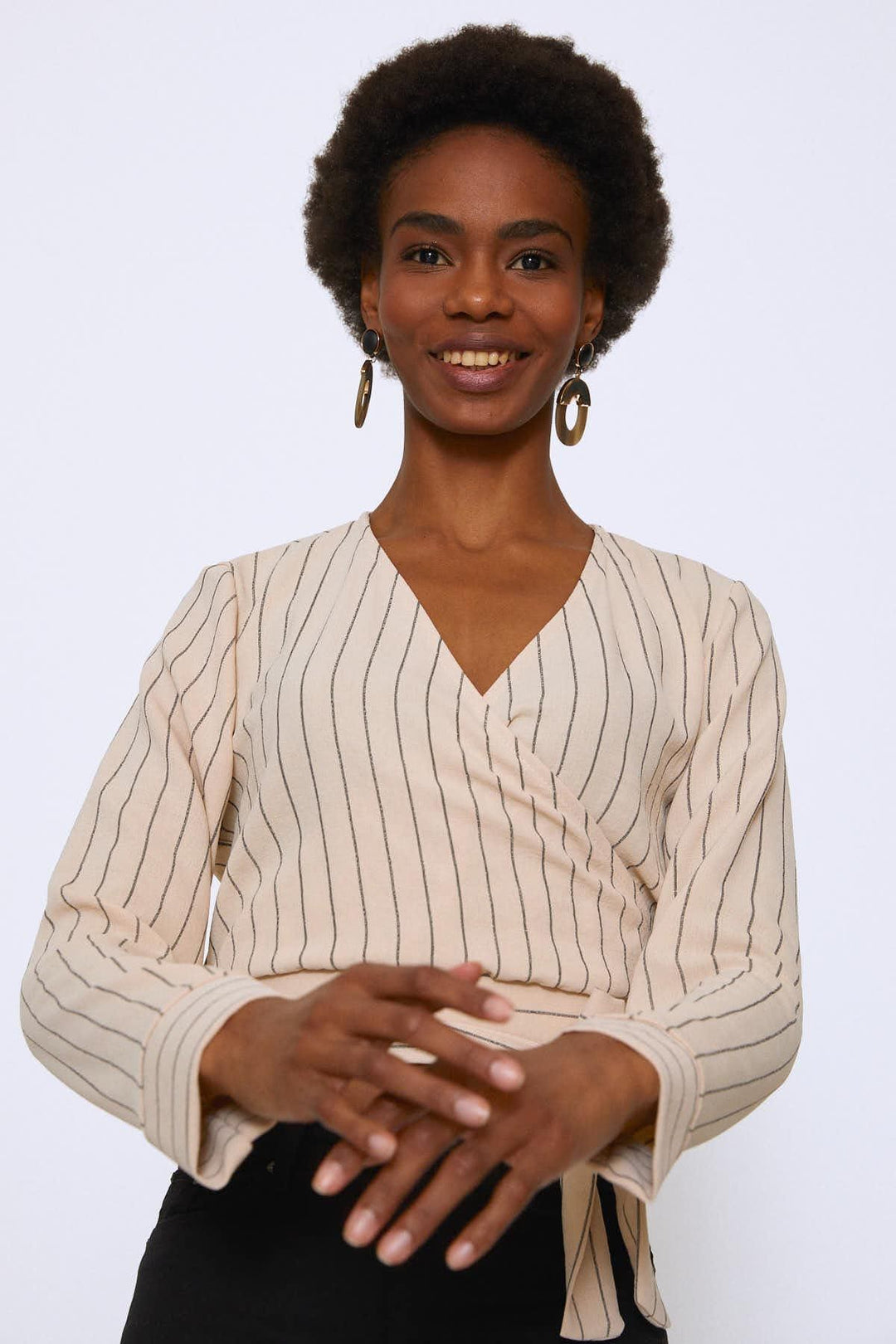 Kruvaze Arkası Bağlamalı Bluz Taş