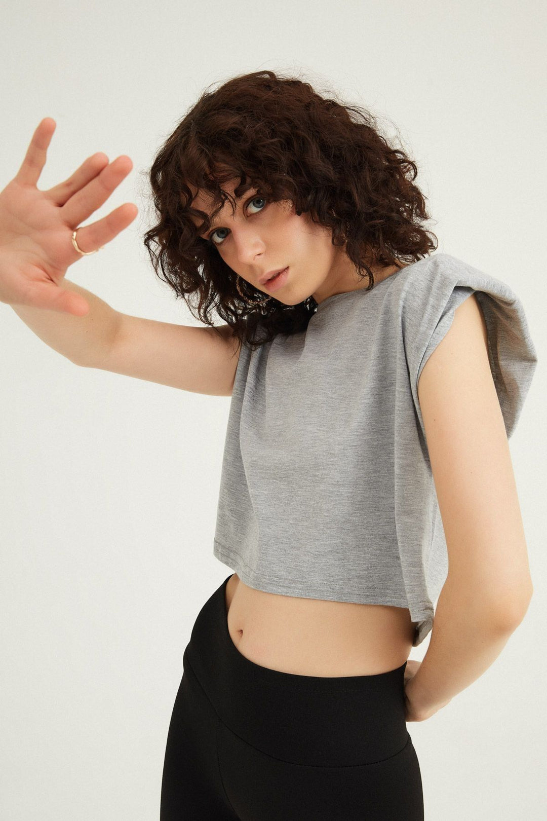 Vatkalı Basic Crop Tişört Grimelanj