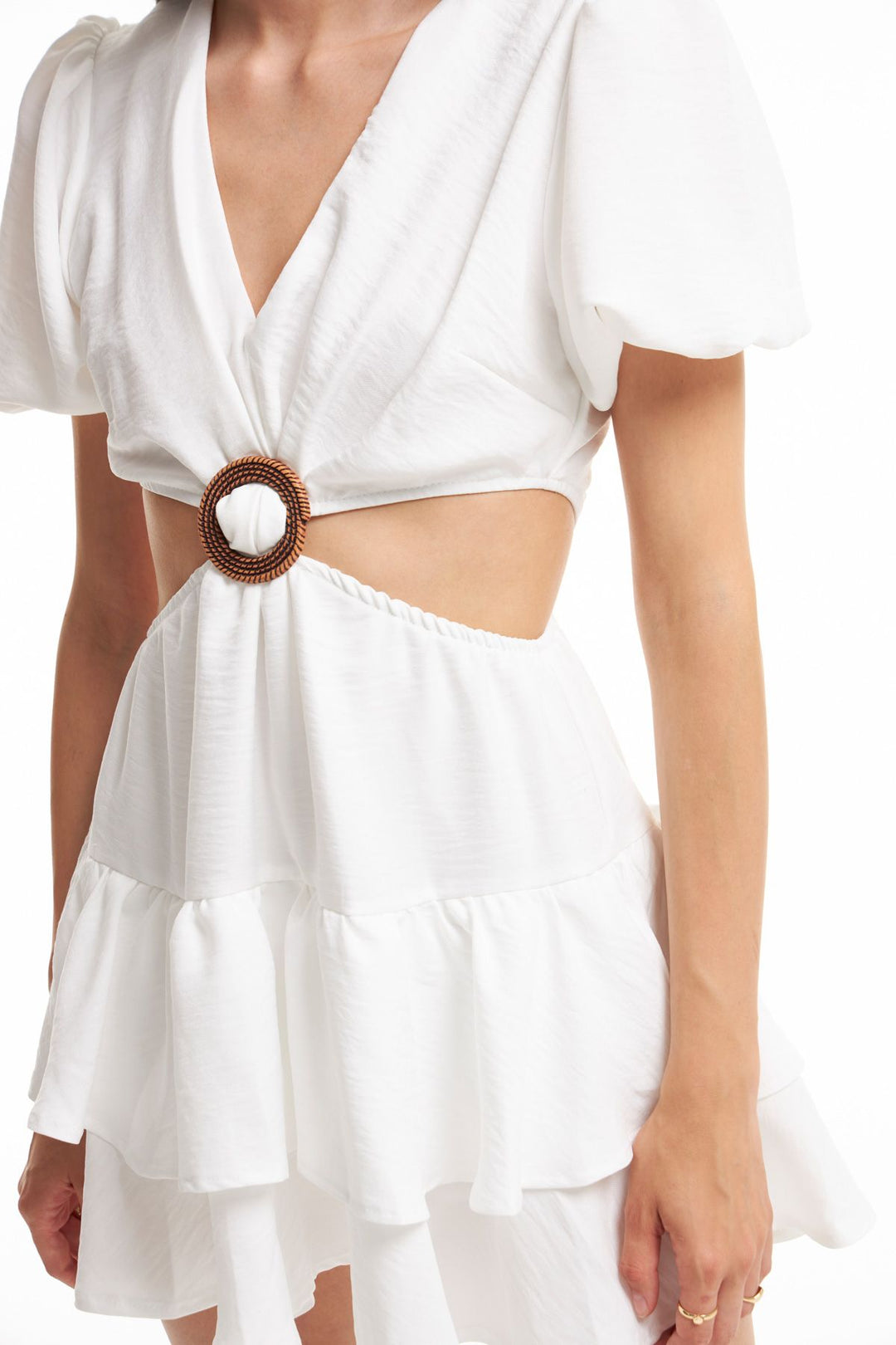 Frilly Cut Out Dress Ecru