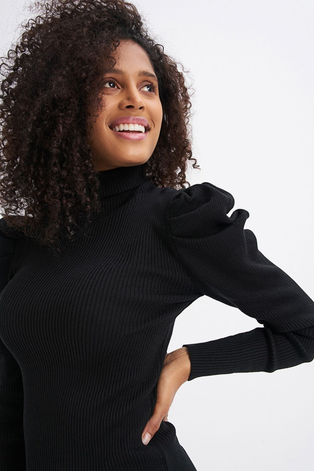 Turtleneck Watermelon Sleeve Knitwear Dress Black