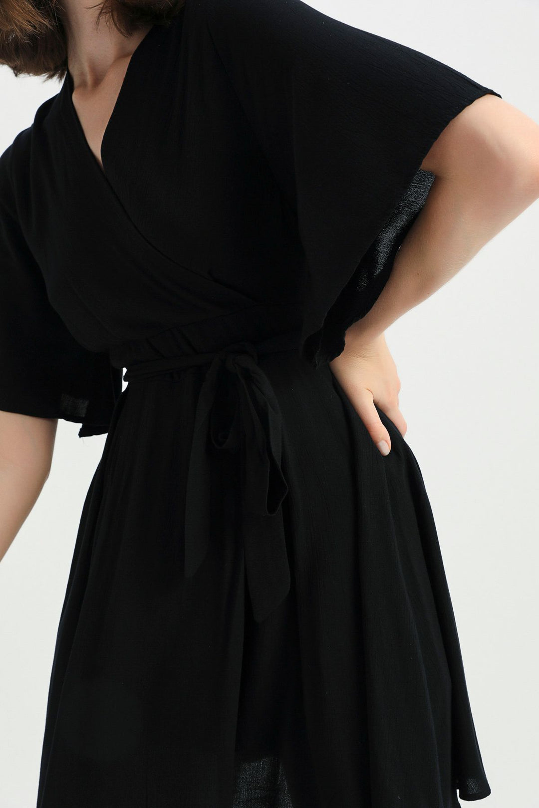 Tie Detailed Double Breasted Skirt Jumpsuit Black