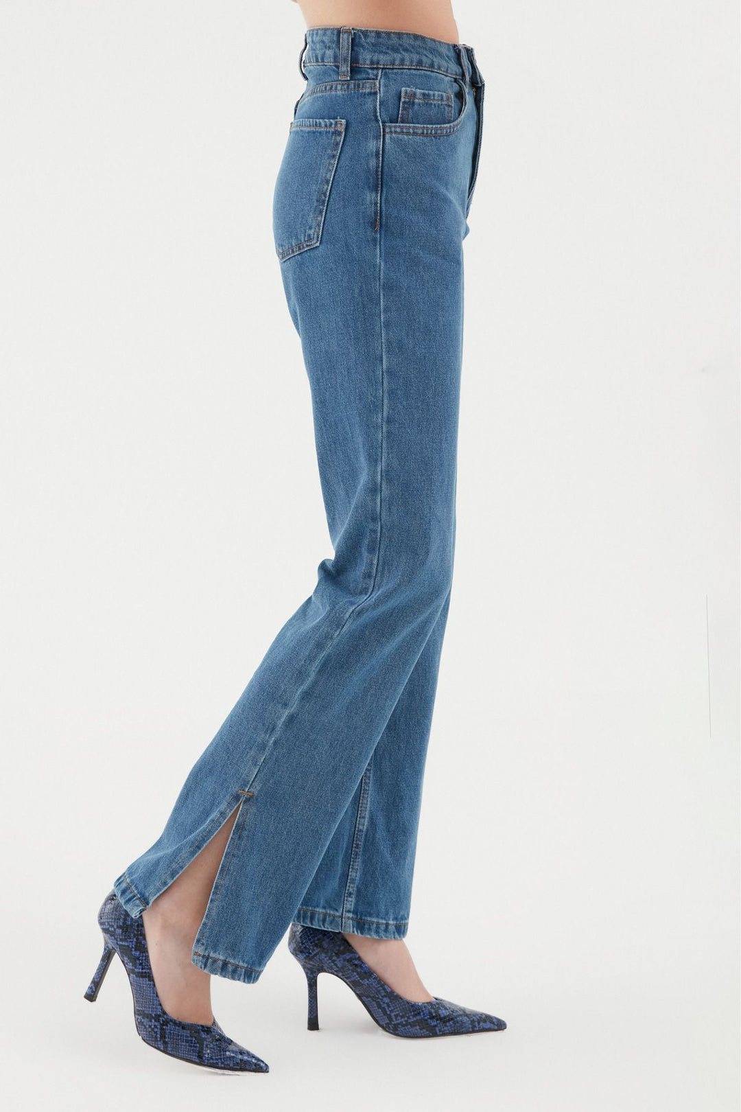 Slit Wide Leg Trousers Blue