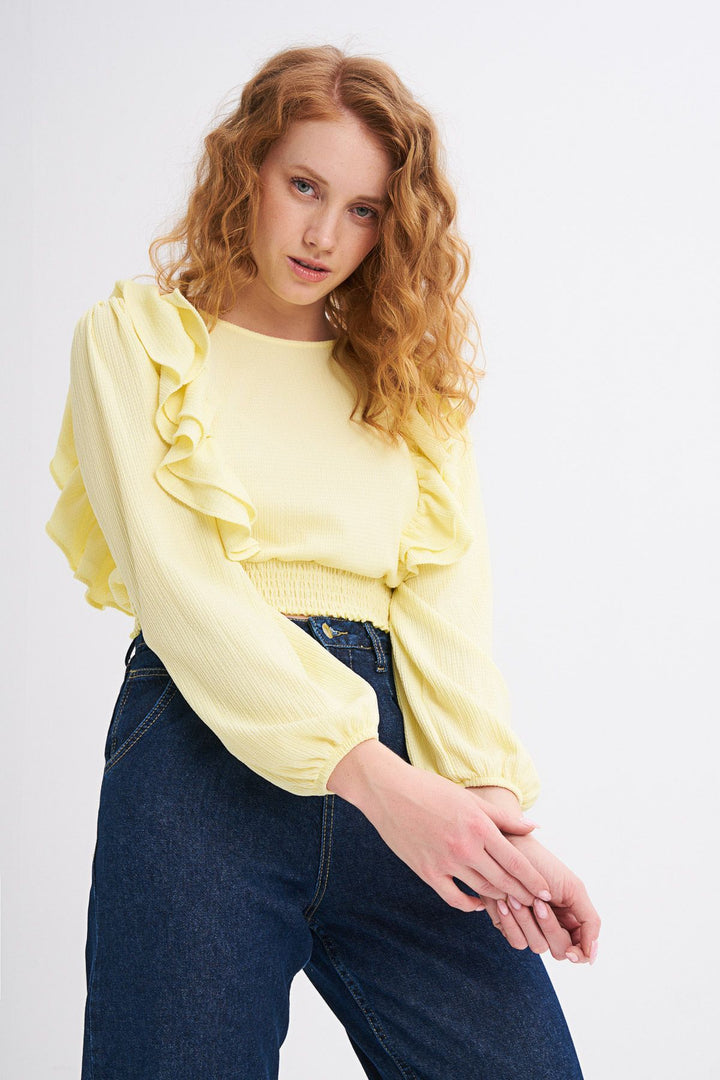 Ruffled Crop Blouse Yellow With Waist Gipe