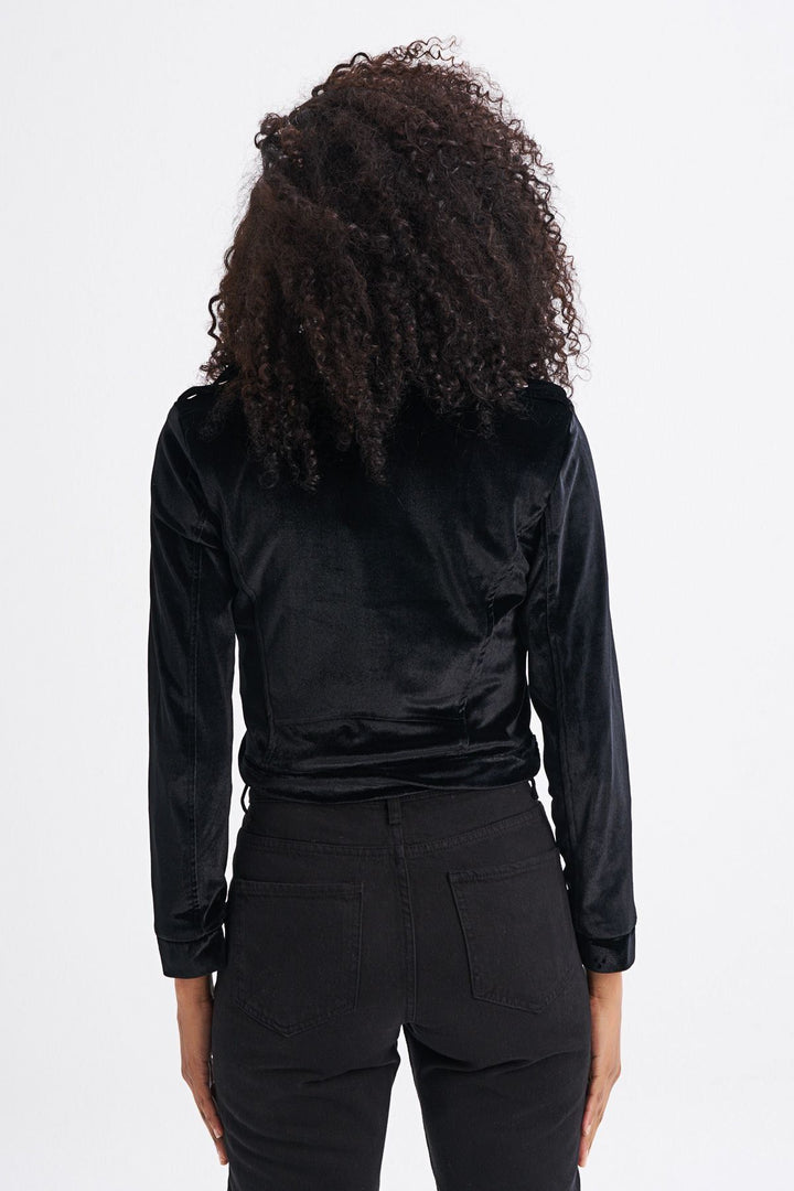 Kemerli Kadife Ceket Siyah