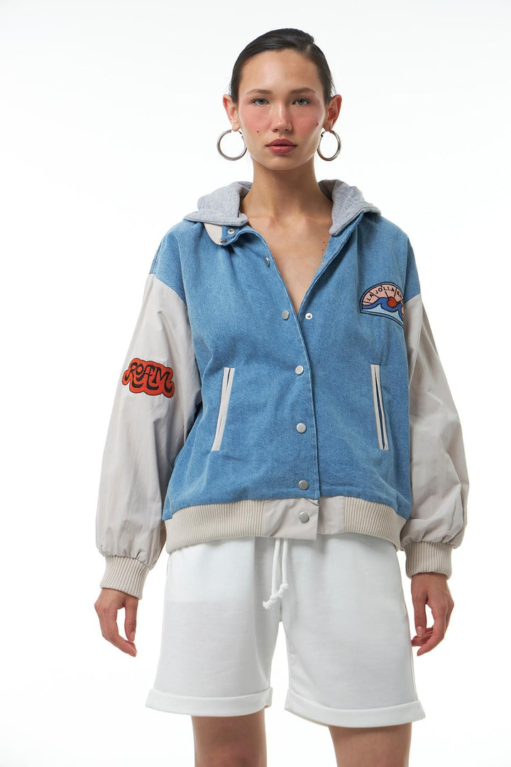 Back Printed Bomber Jacket Blue