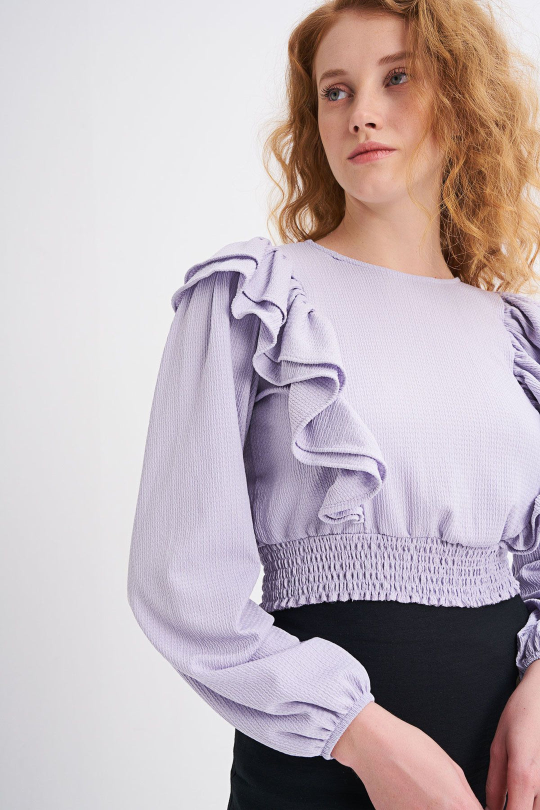 Ruffled Crop Blouse with Waist Gippe Lilac