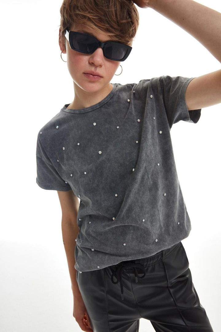 Stone Detailed T-Shirt Anthracite