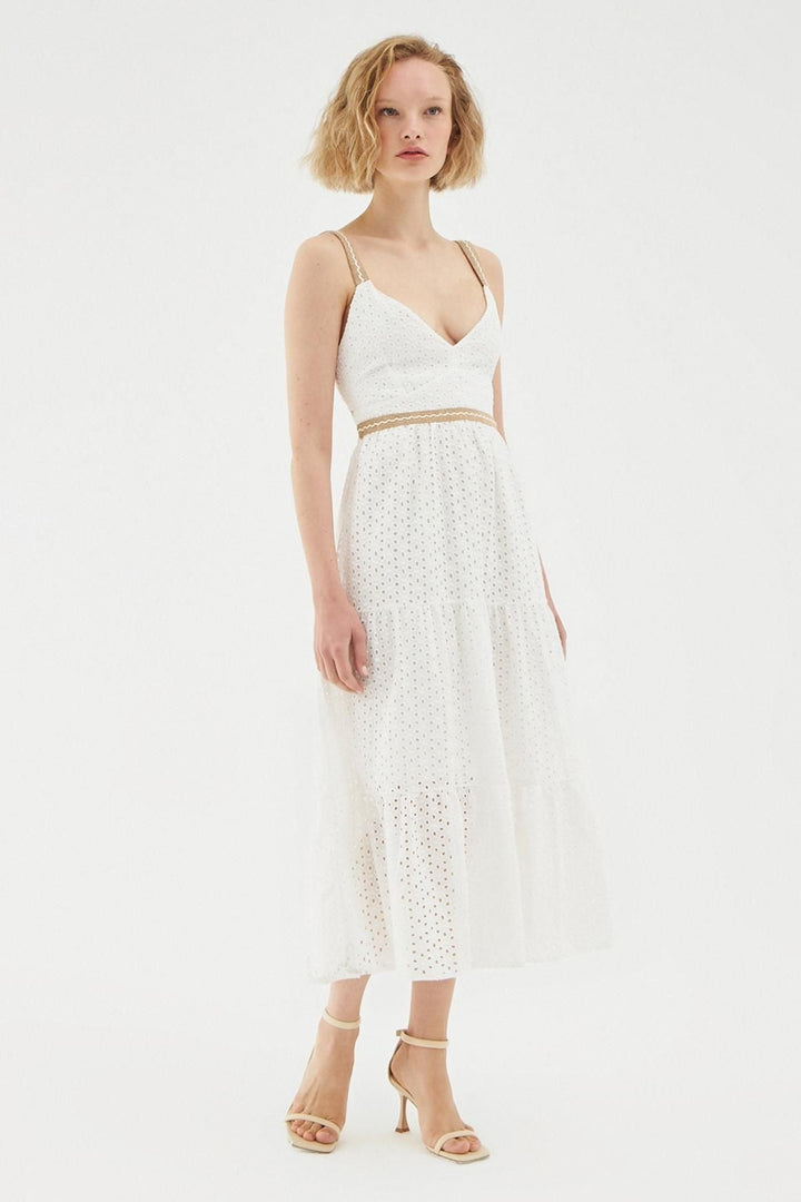 Low Back Guipure Long Dress Ecru