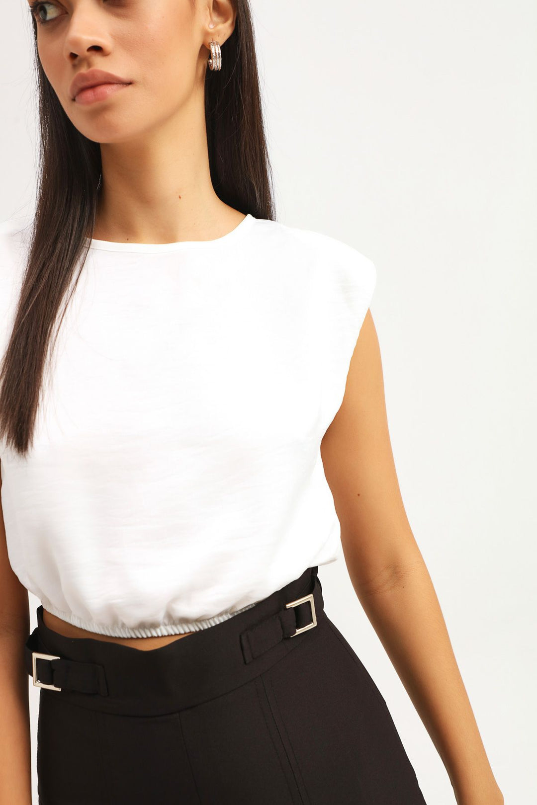 Waistband Crop Blouse Ecru