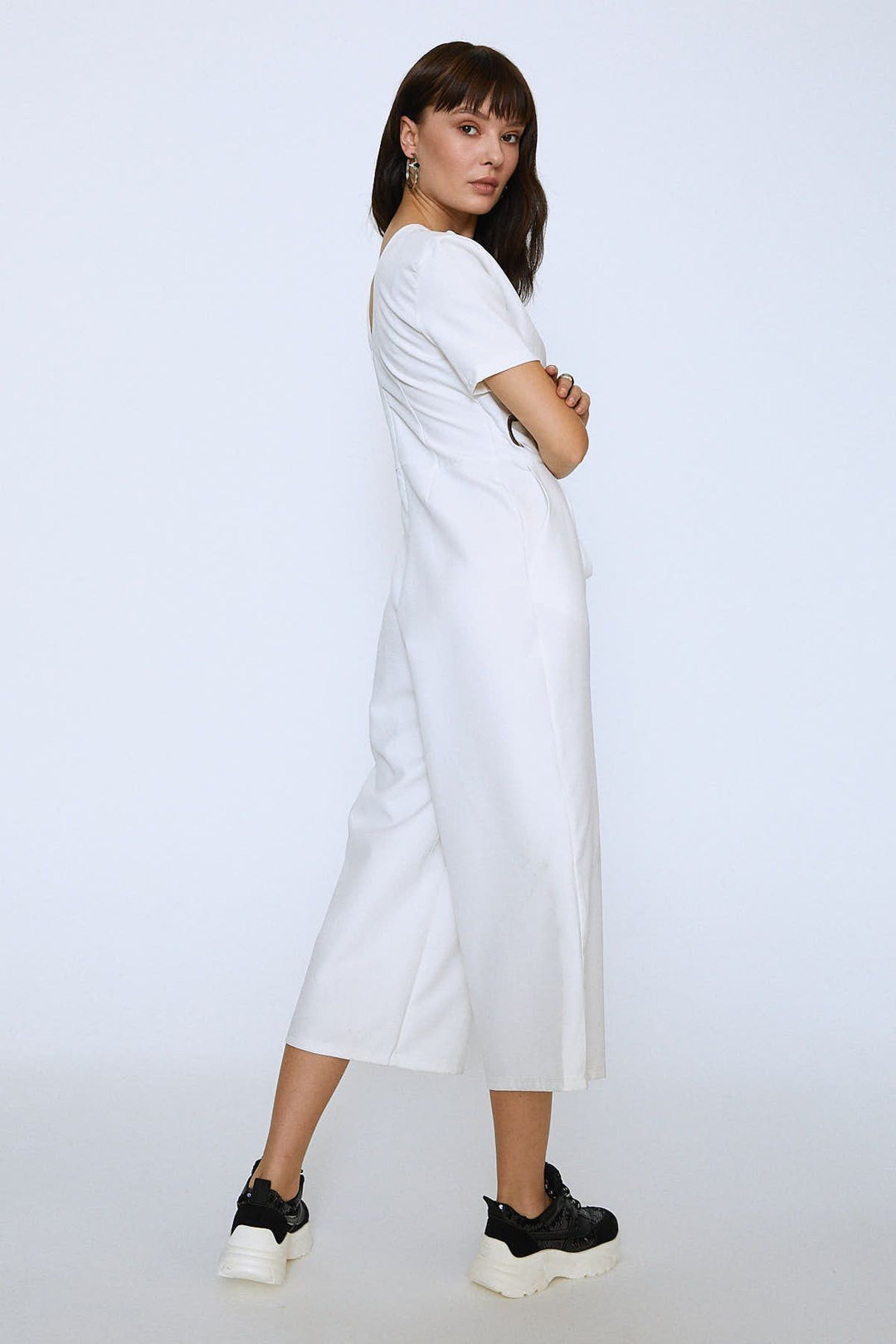 Beli Kemerli Kruvaze Tulum Ekru