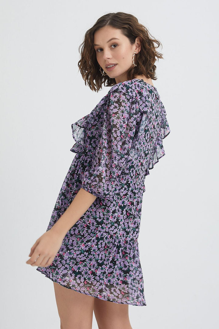Floral Patterned V-Neck Dress Lilac