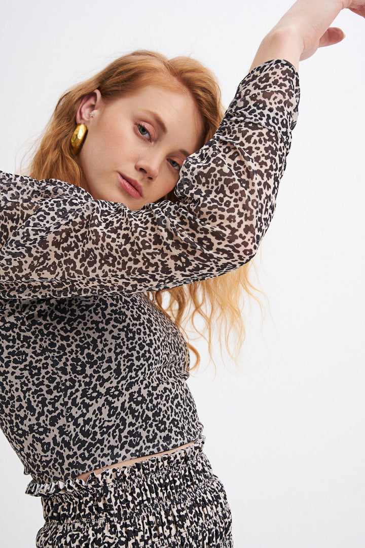 Gipeli Kare Yaka Bluz Bej