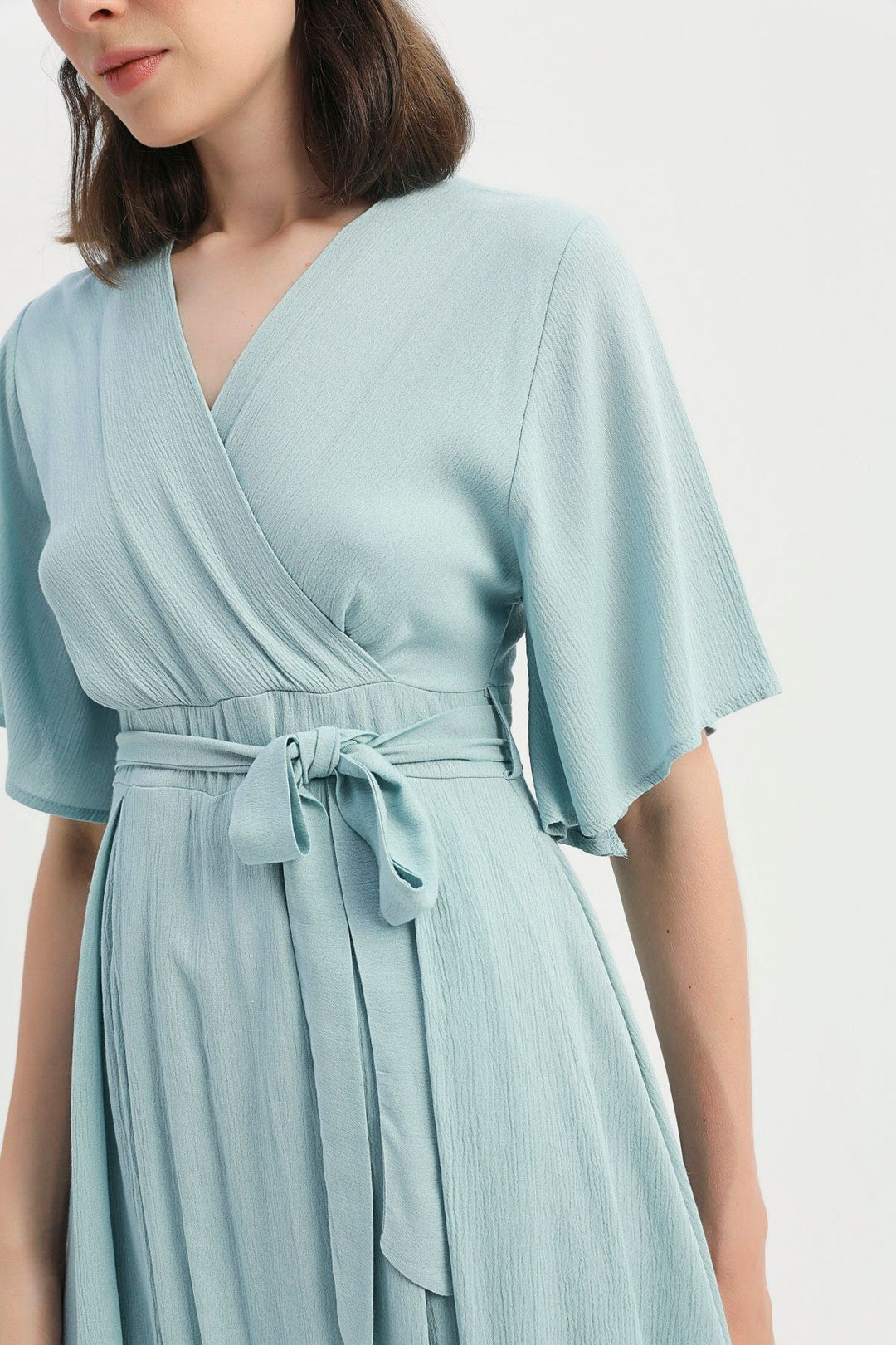 Tie Detailed Double Breasted Skirt Overalls Mint