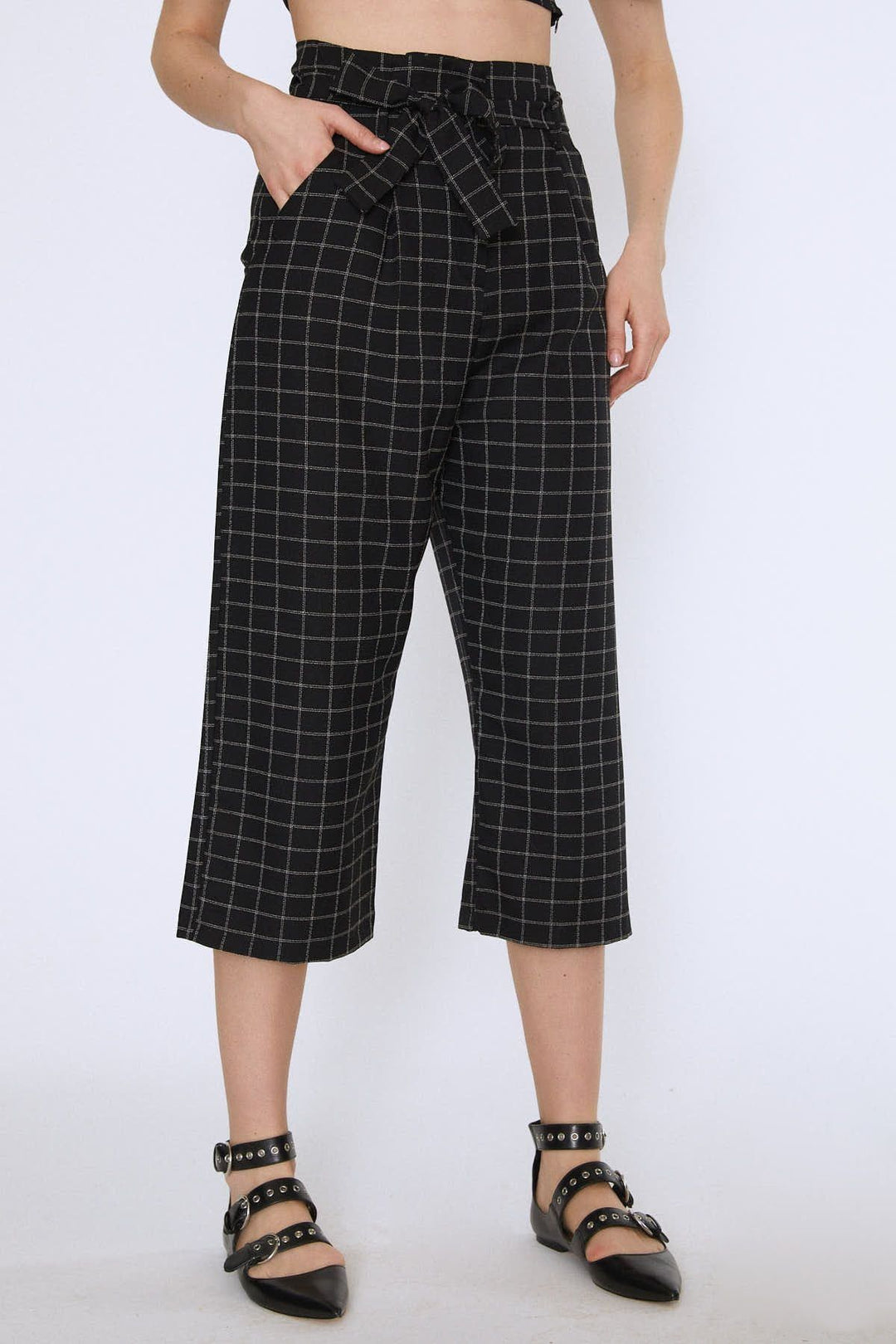Waist Belted Wide Leg Trousers Black