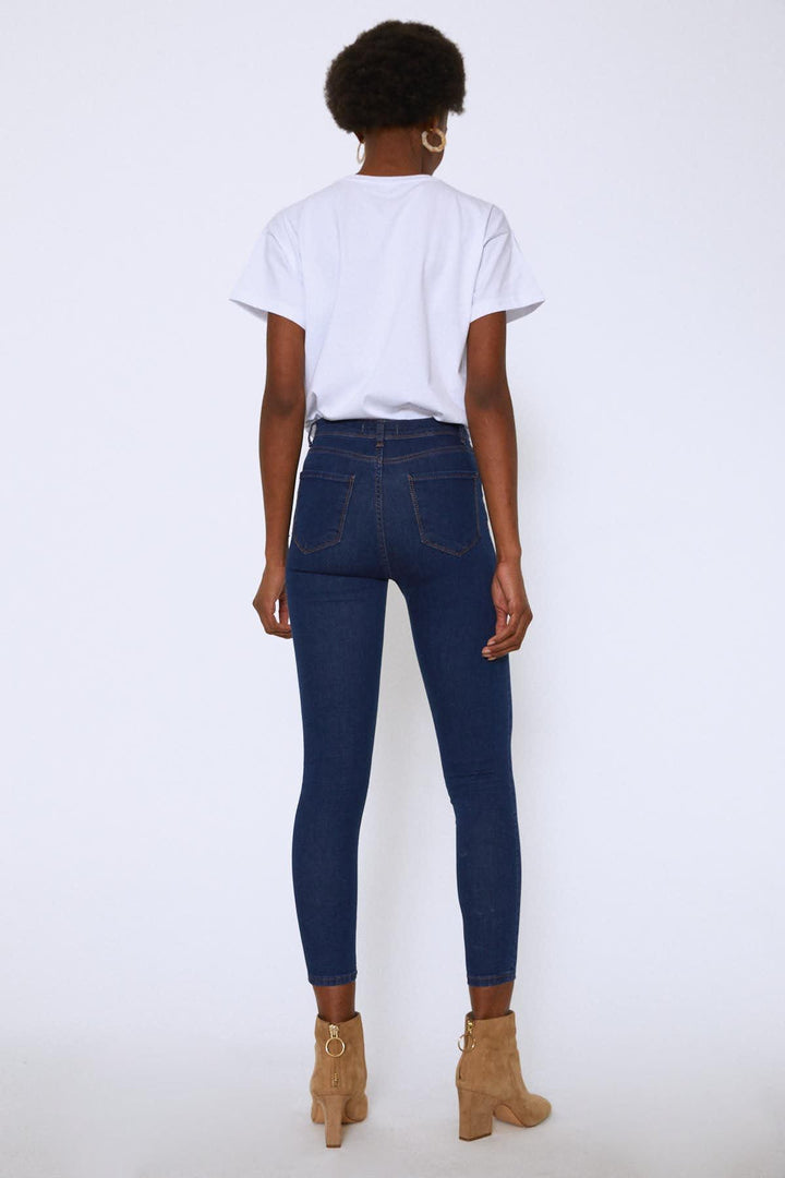 High Waist Skinny Pants Dark Blue