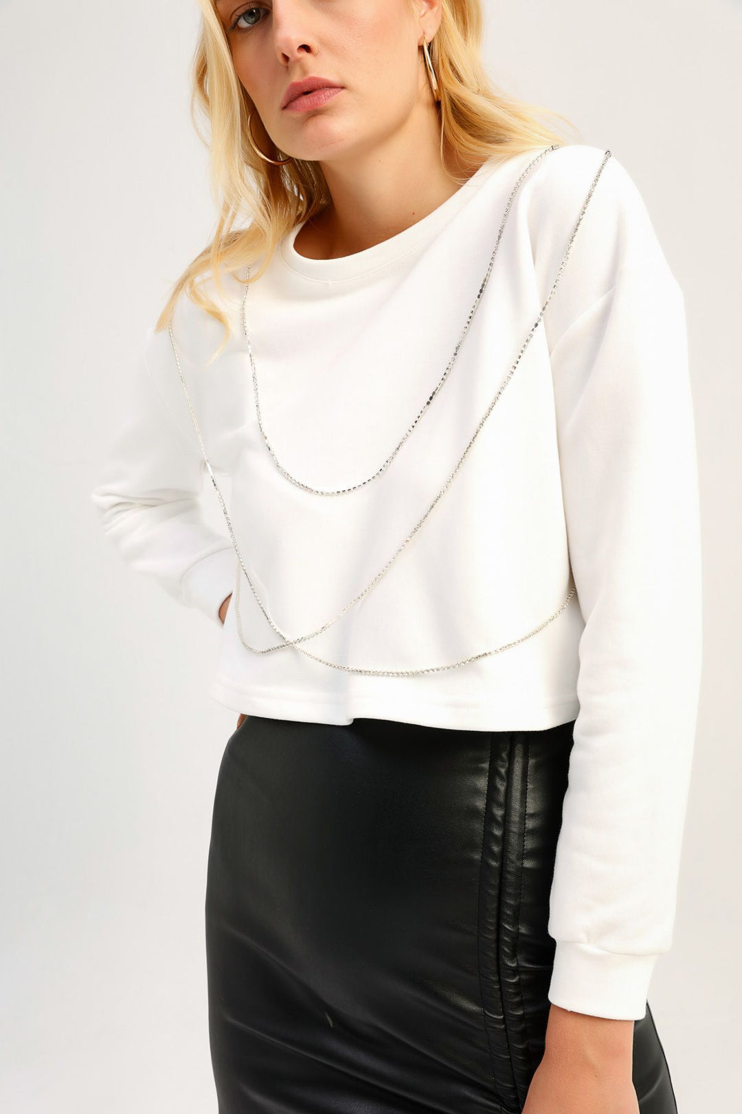 Aksesuarlı Sweatshirt Ekru