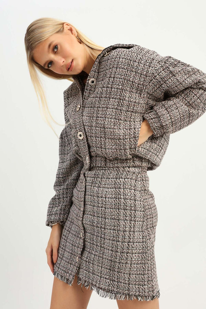 Beli Lastikli Bomber Tüvit Ceket Pudra