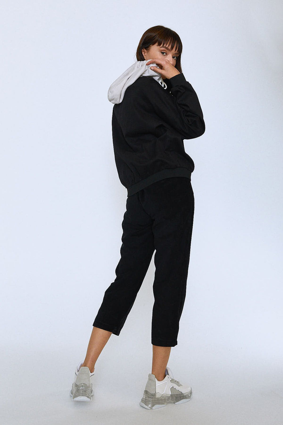 Kapüşonlu Reglan Kol Ceket Siyah