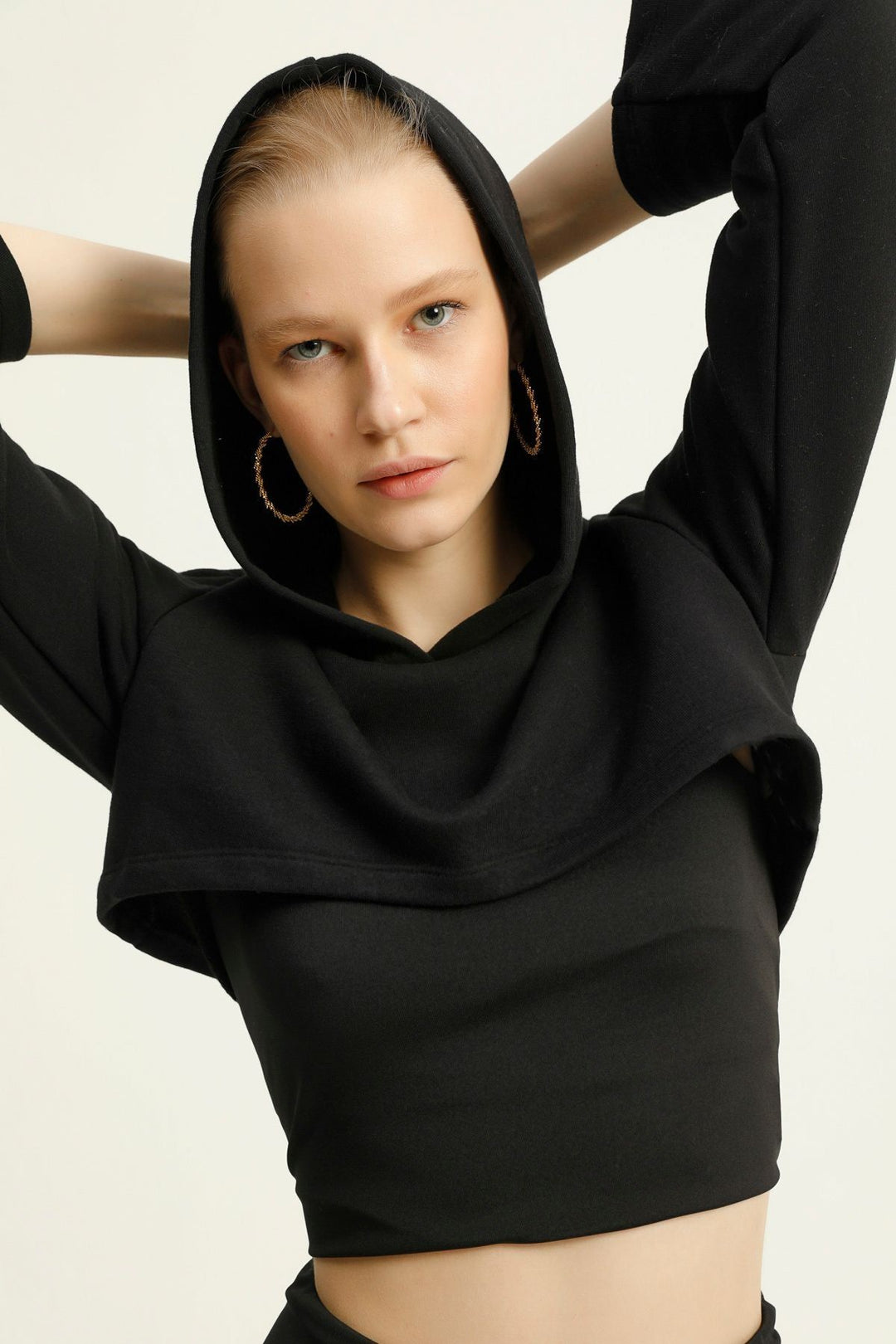 Hooded Crop Sweatshirt Black