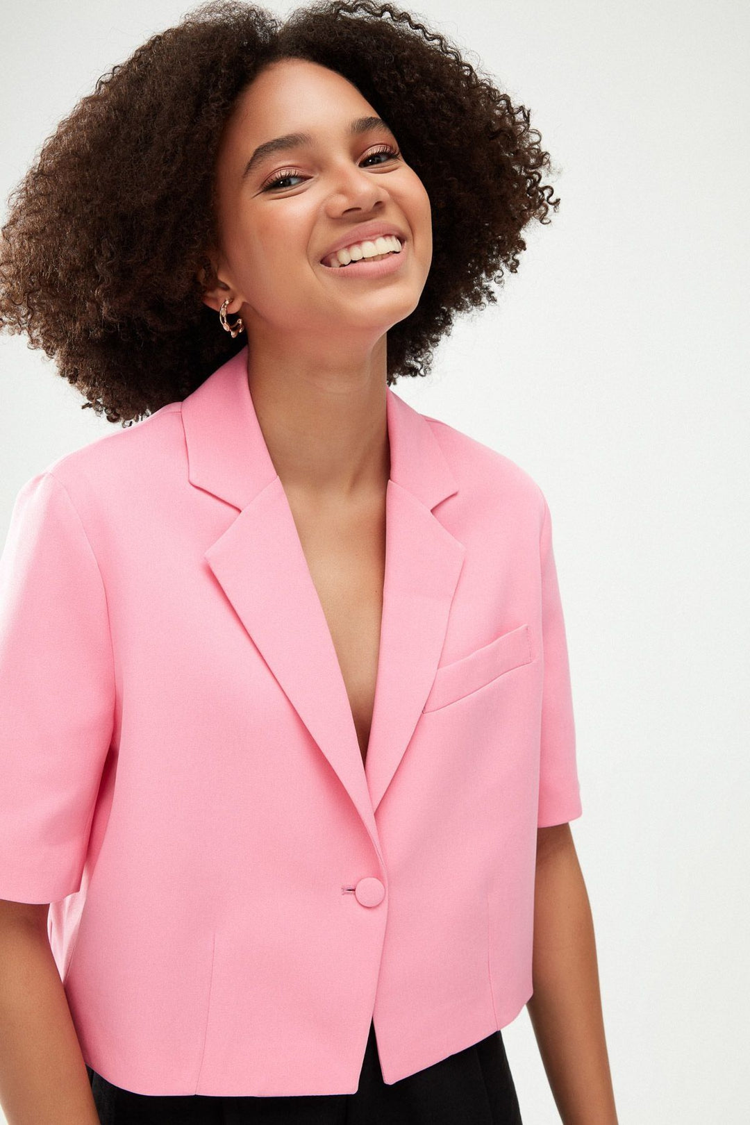 Kısa Kol Crop Blazer Ceket Şeker Pembe