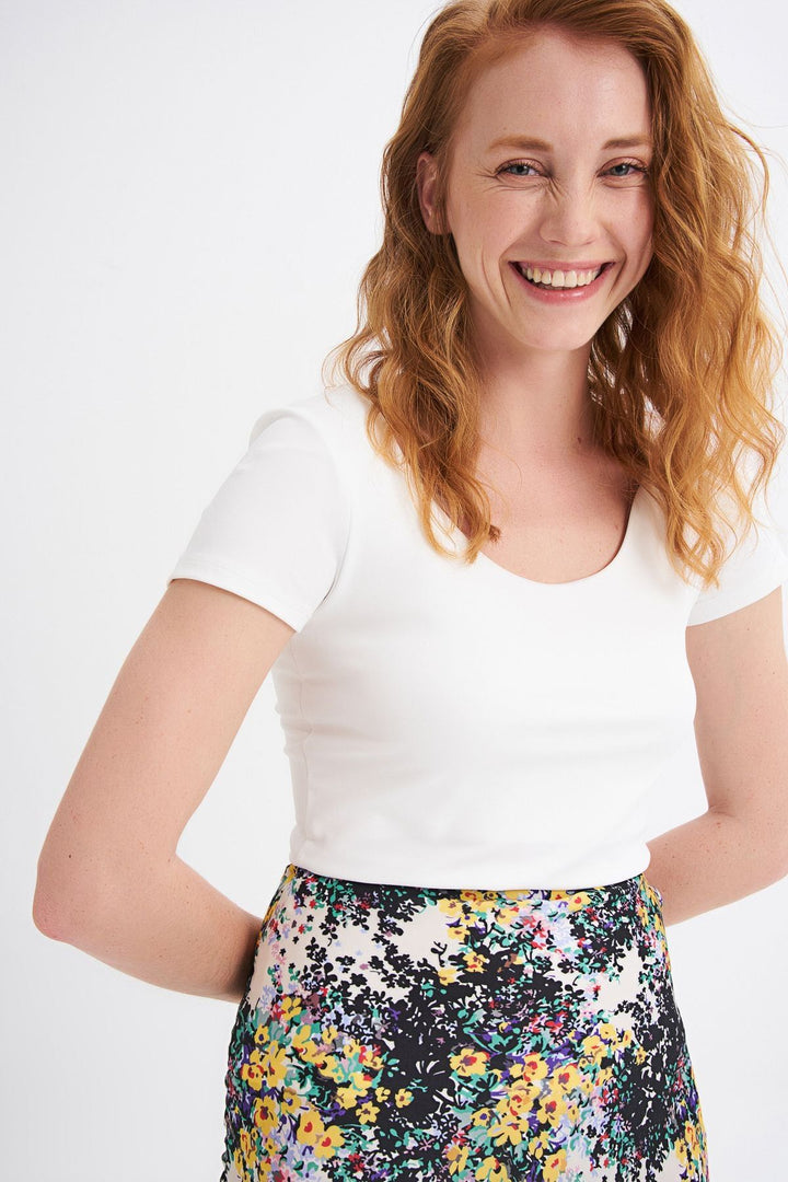 Short Sleeve Basic Blouse Ecru