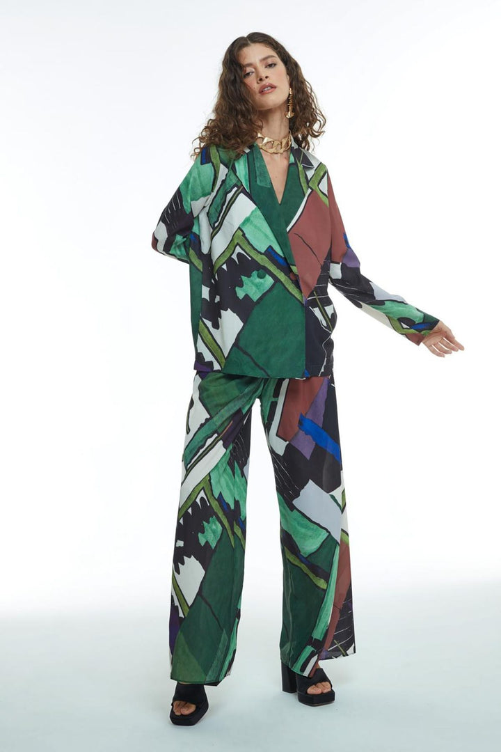 Wide Leg Patterned Trousers Black