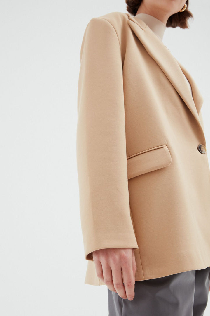 Tek Düğmeli Blazer Ceket Bej