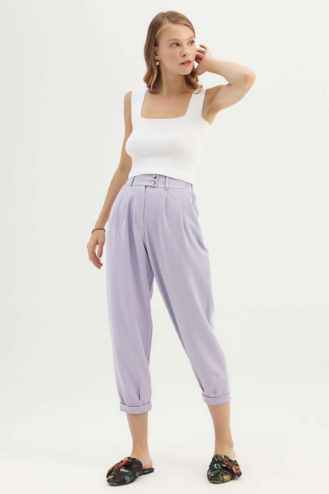 Askılı Kare Yaka Triko Beyaz