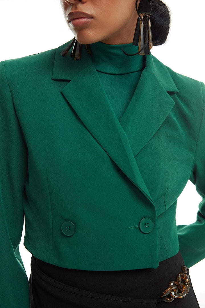 Double Breasted Crop Blazer Jacket Dark Green