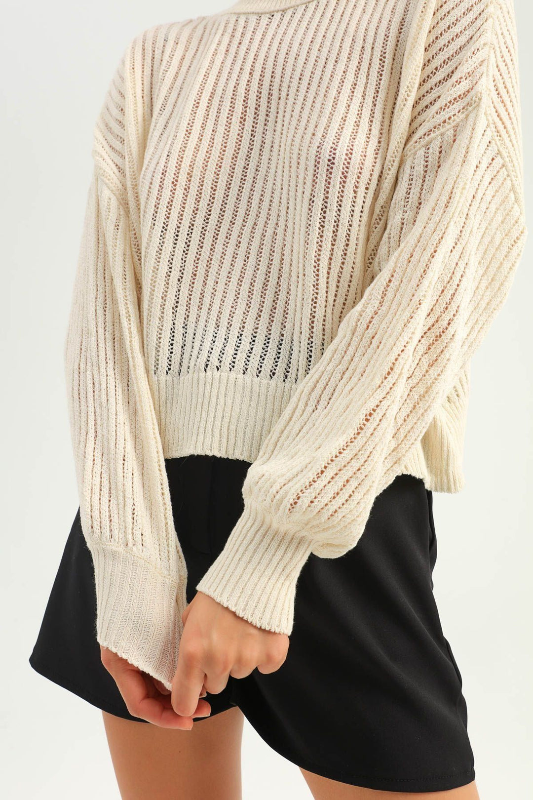 Knit Detailed Loose Sweater Natural