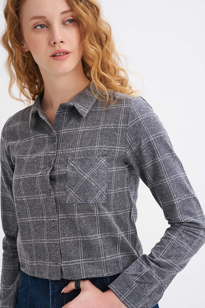 Tek Cepli Ekose Gömlek Gri