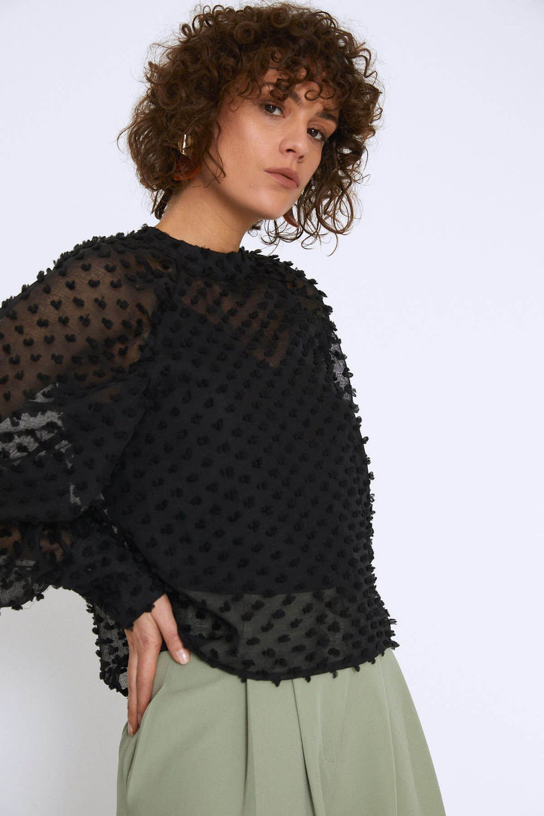 Balloon Sleeve Blouse Black