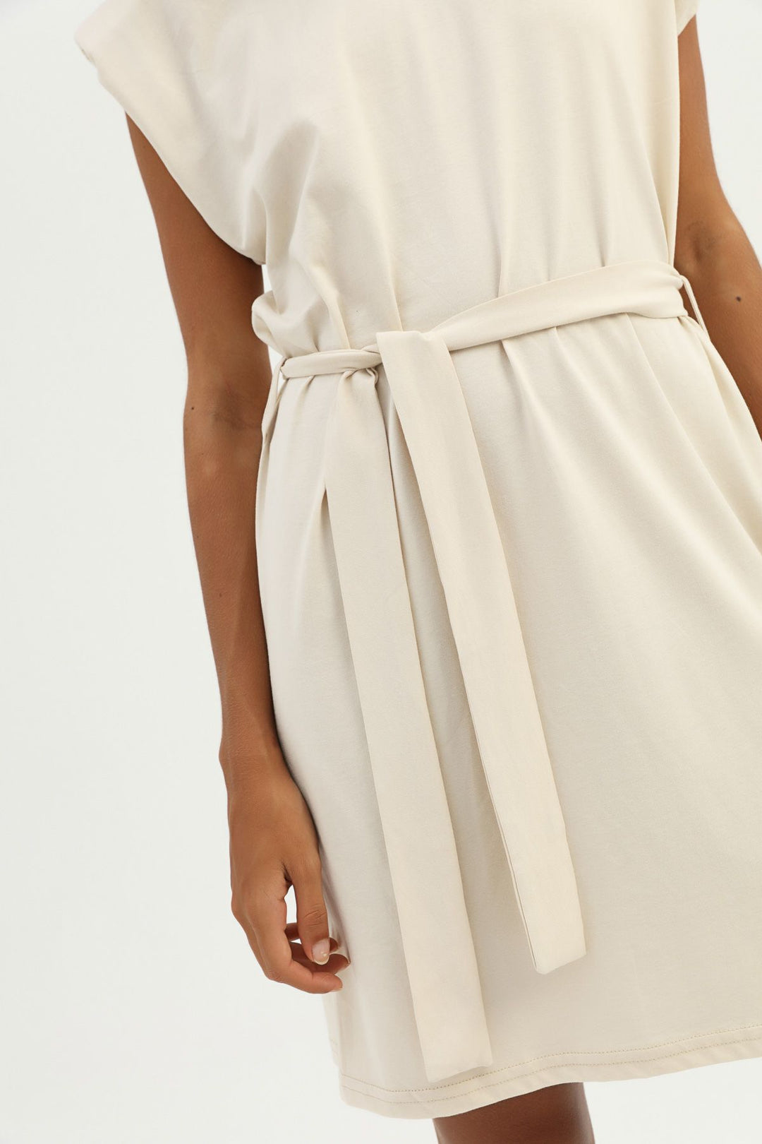Waistband Waist Belted Basic Dress Light Beige