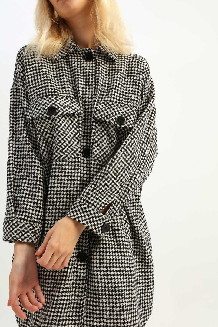 Pocket Long Shirt Jacket Black