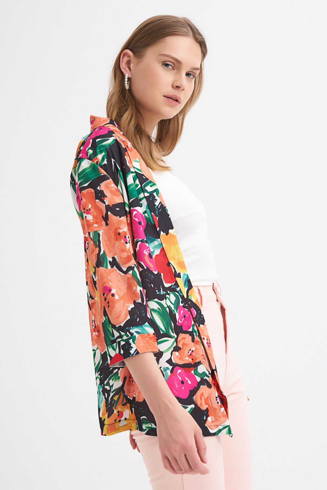 Desenli Şal Yaka Ceket Oranj