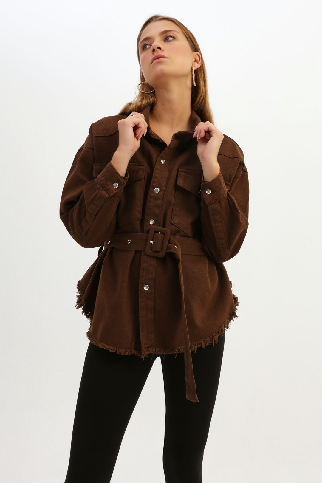 Belted Gabardine Jacket Dark Brown