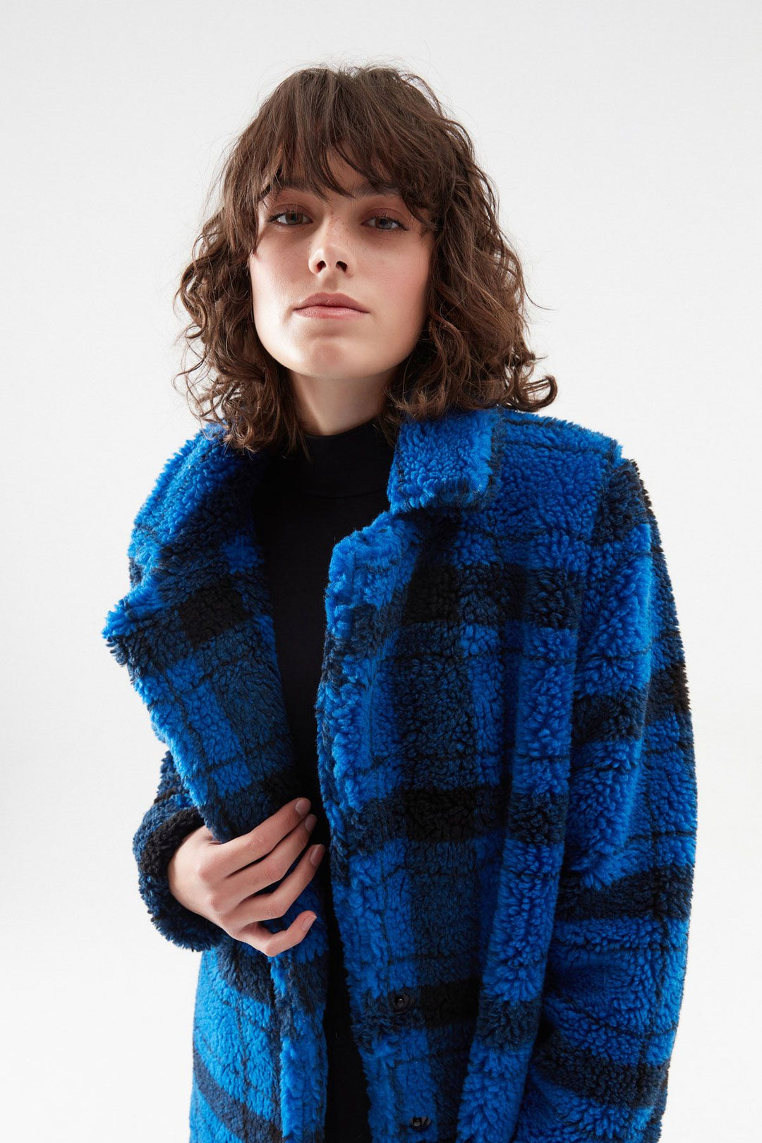 Plaid Plush Coat Sax