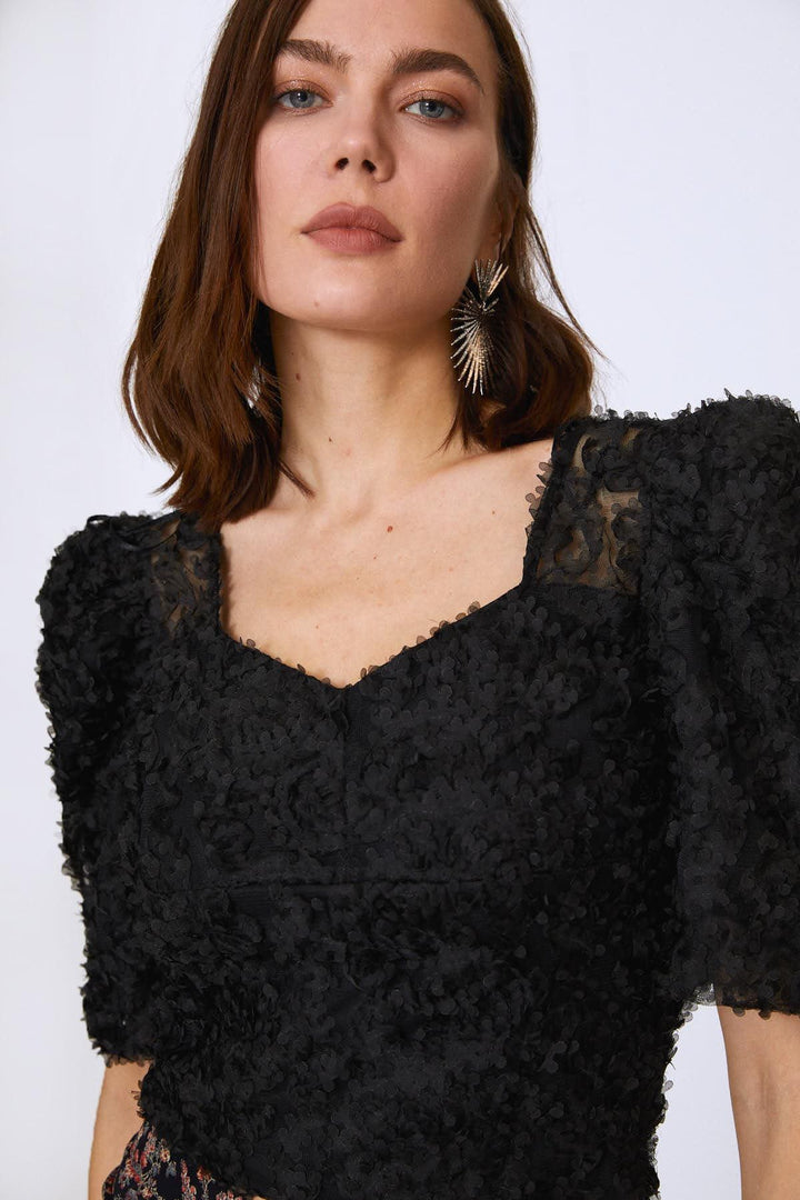 Watermelon Sleeve Lace Blouse Black