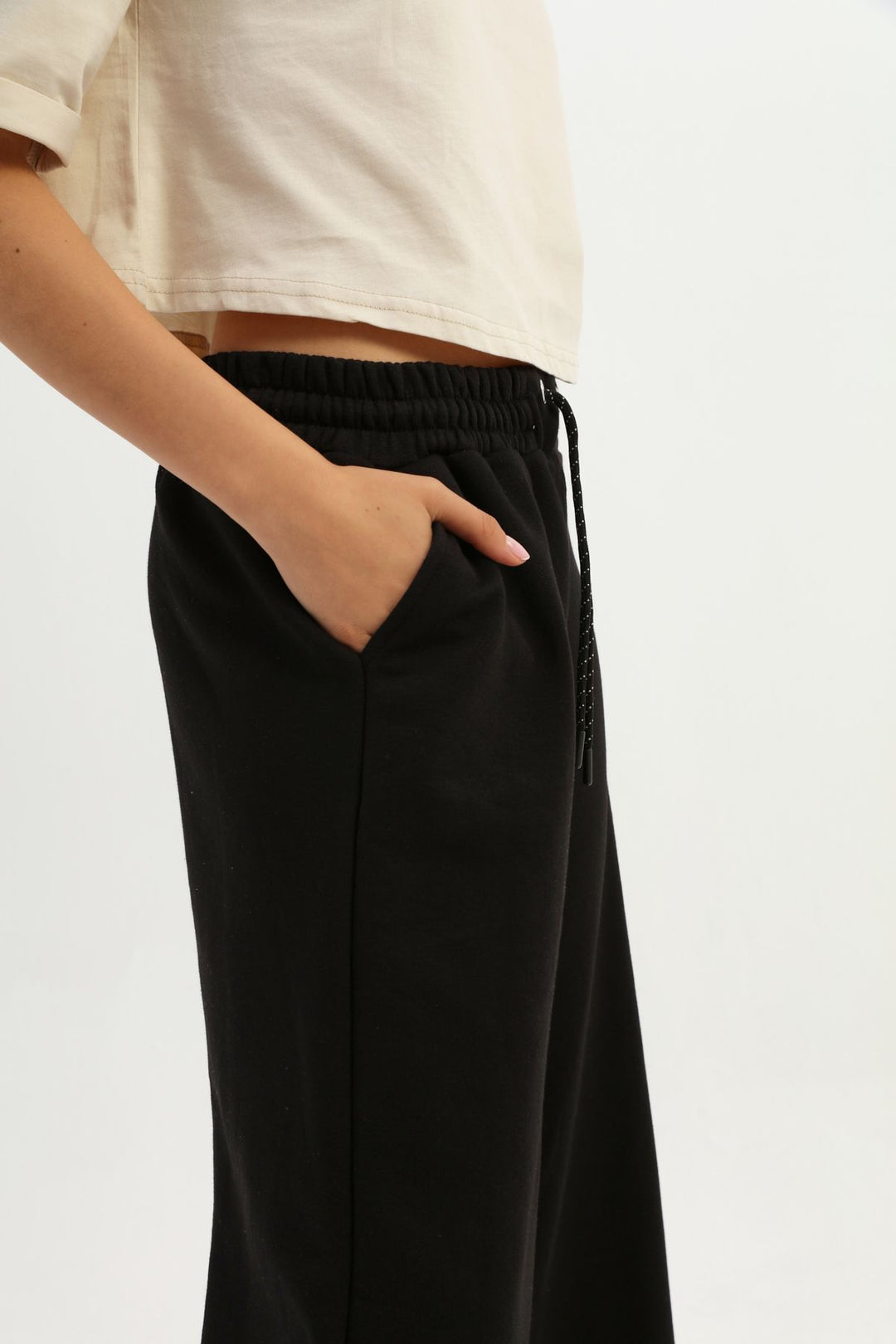 Elastic Waist Wide Leg Tracksuit Black