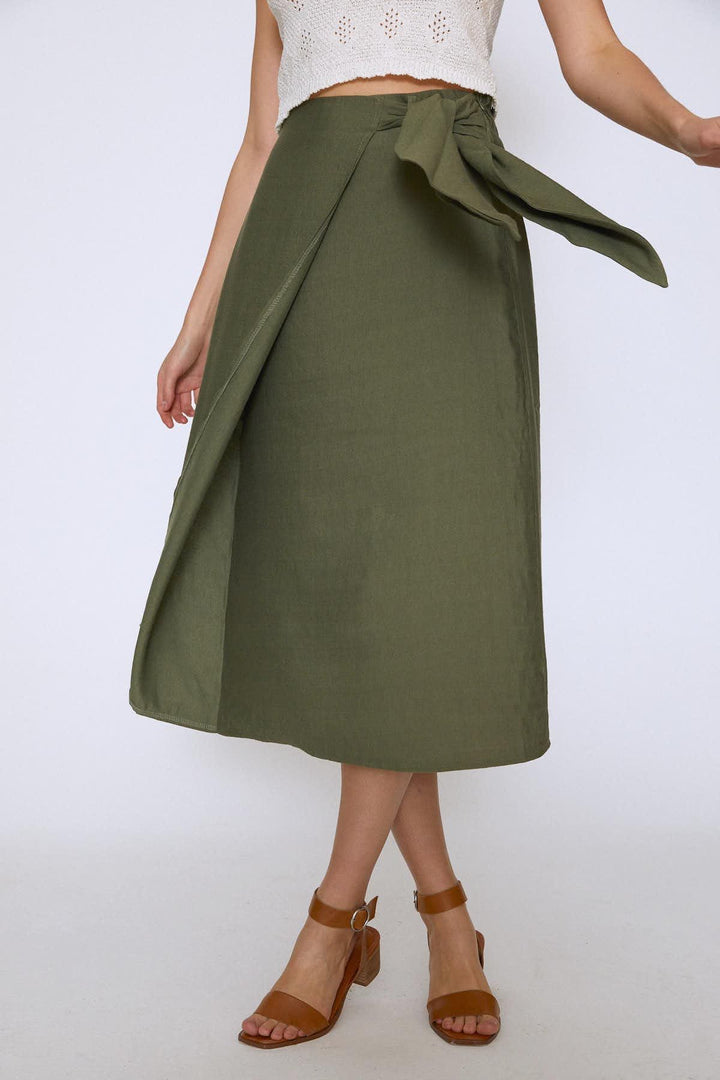 Side Tie Midi Skirt Khaki