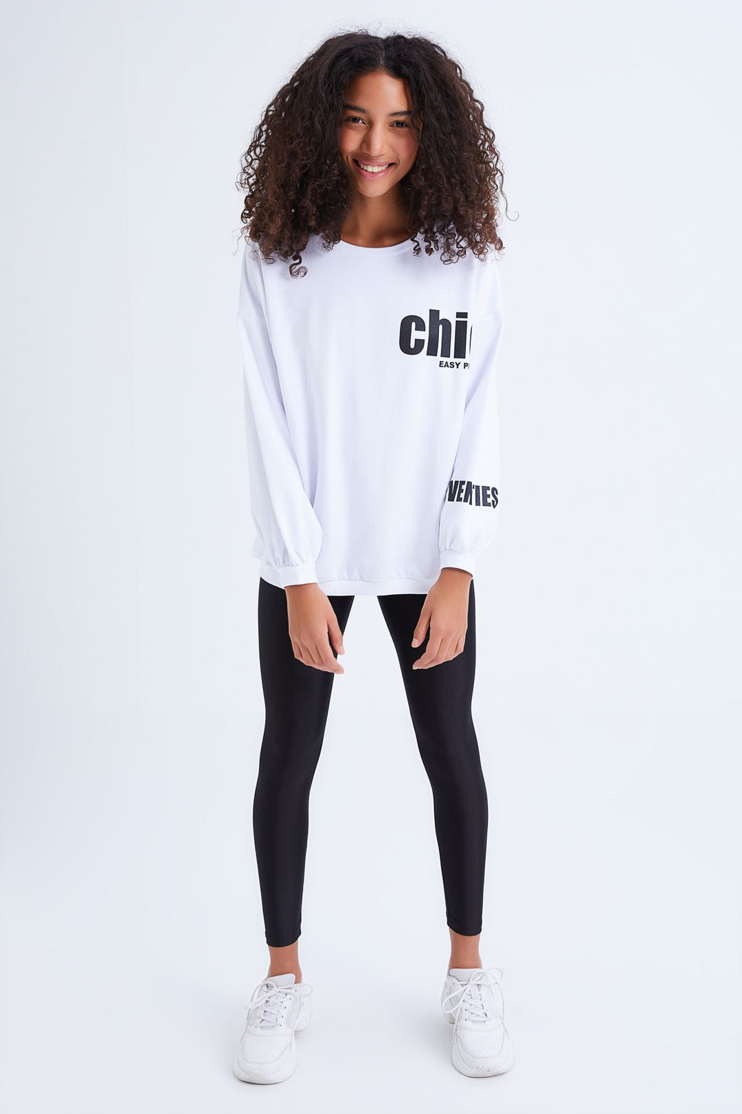 Crew Neck Oversize Printed Sweatshirt White