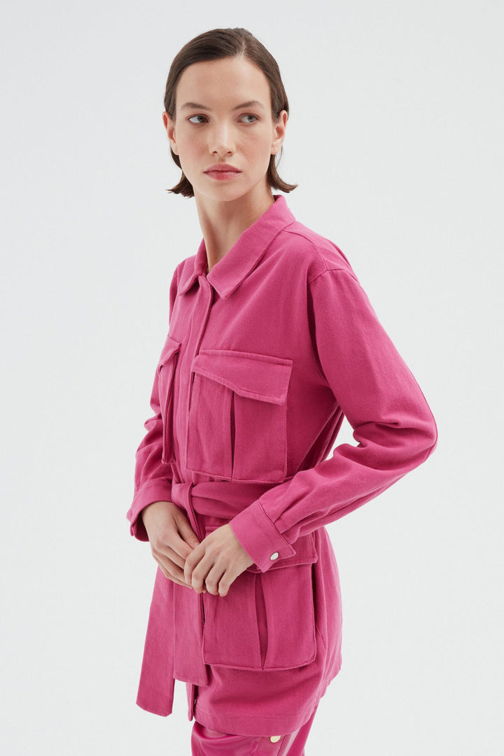Belt Pocket Long Jacket Orchid