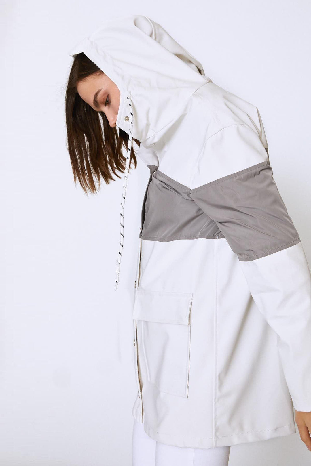 Hooded Pocket Raincoat Ecru