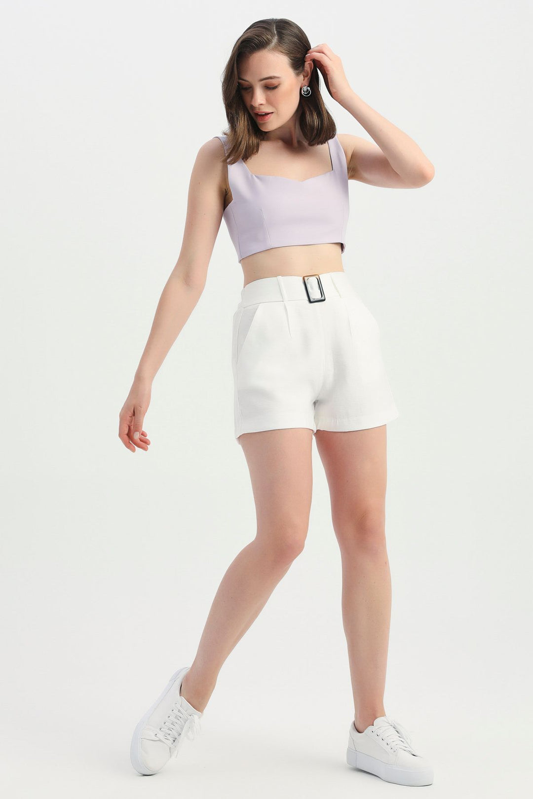 Kemerli Şort Ekru